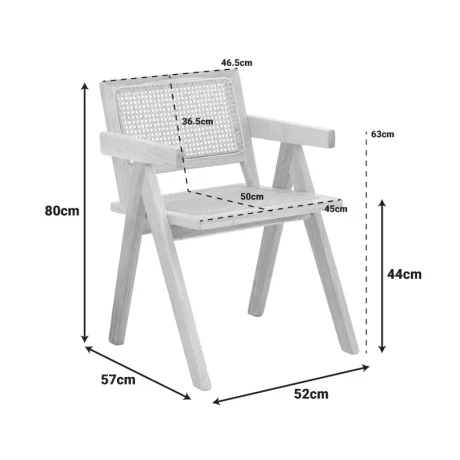 Winslow armchair pakoworld rubberwood-rattan in natural shade 51x54x80cm