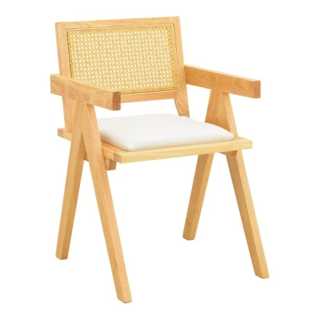 Winslow armchair pakoworld rubberwood in natural shade-whtie fabric 51x55x80cm