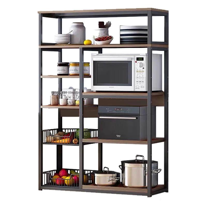 Floor shelf unit Leena pakoworld metallic in black-walnut color 80x30x142cm