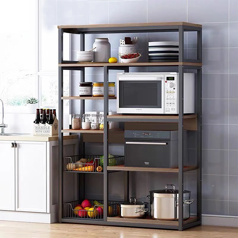 Floor shelf unit Leena pakoworld metallic in black-walnut color 80x30x142cm