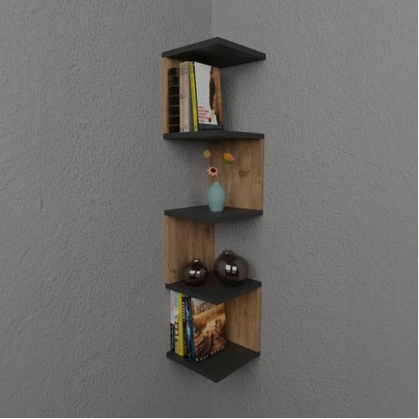Wall shelf Zigzag pakoworld oak-anthracite melamine 25x25x109cm