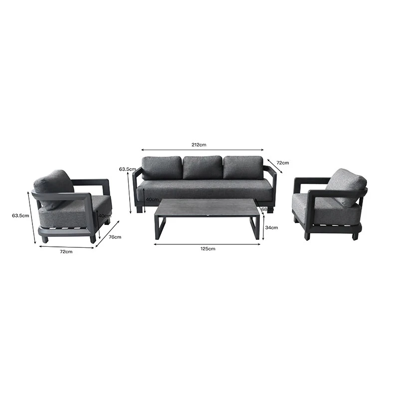 Jenora pakoworld outdoor lounge dark grey aluminum with dark grey fabric