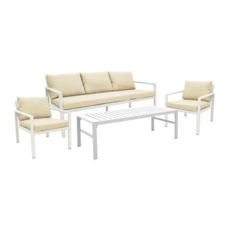Gardenly Ι pakoworld lounge set 4pcs aluminum in white color with beige cushions
