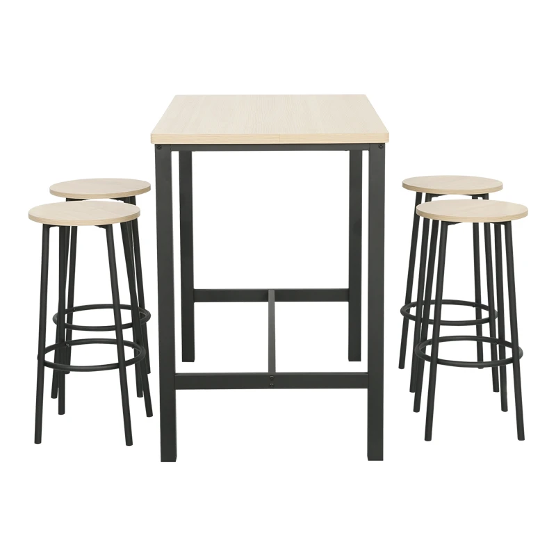 Bar set of 5pieces Arzo pakoworld in natural color with black metal 100x60x86cm