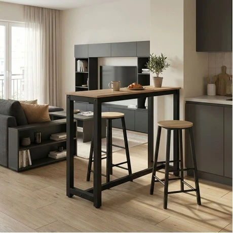 Σετ τραπέζι μπαρ Marle pakoworld 3τμχ sonoma-μαύρο πόδι 120x40x100εκ