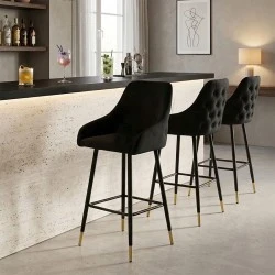 Bar Stool Lithe metal golden legs-velvet black 47x44x98cm