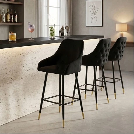 Bar Stool Lithe metal golden legs-velvet black 47x44x98cm