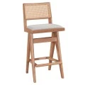 Pakoworld bar Winslow stool wood rubberwood light walnut-pvc natural rattan-grey fabric