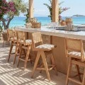 Pakoworld bar Winslow stool wood rubberwood light walnut-pvc natural rattan-grey fabric