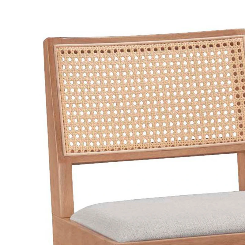 Pakoworld bar Winslow stool wood rubberwood light walnut-pvc natural rattan-grey fabric