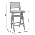 Pakoworld bar Winslow stool wood rubberwood light walnut-pvc natural rattan-grey fabric