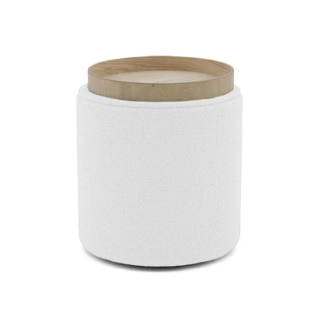 Batur stool-trunk pakoworld boucle fabric in white shade D34x38cm