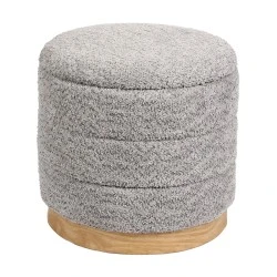 Stool-trunk Pelen pakoworld grey teddy fabric with natural color mdf base D39x37cm