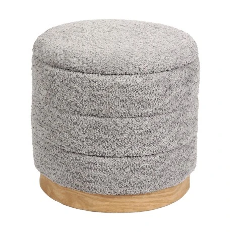 Stool-trunk Pelen pakoworld grey teddy fabric with natural color mdf base D39x37cm
