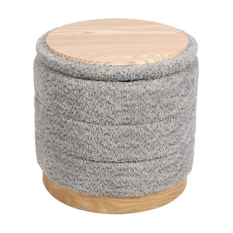 Stool-trunk Pelen pakoworld grey teddy fabric with natural color mdf base D39x37cm