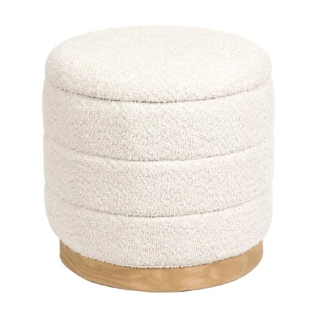 Stool-trunk Pelen pakoworld white teddy fabric with natural color mdf base D39x37cm