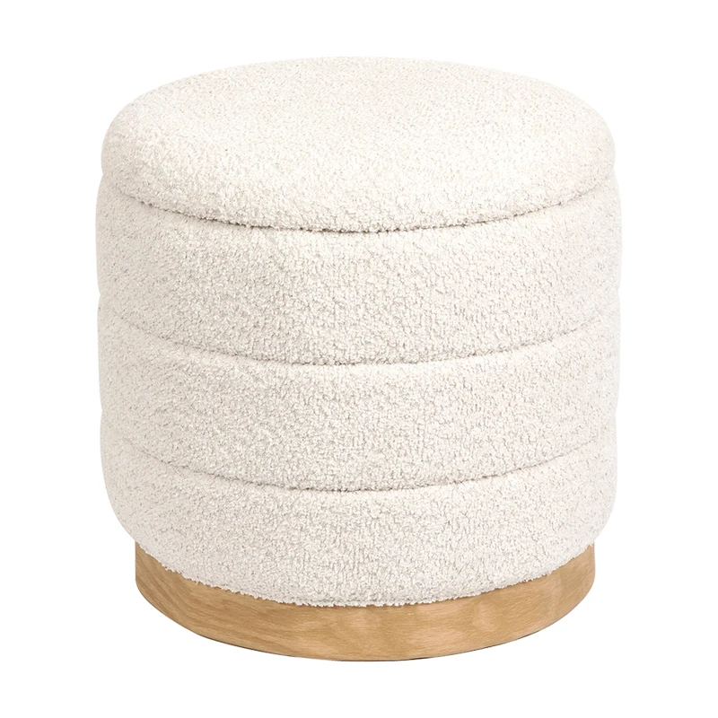 Stool-trunk Pelen pakoworld white teddy fabric with natural color mdf base D39x37cm