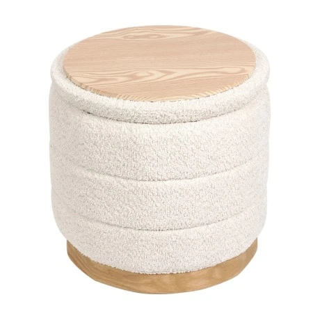 Stool-trunk Pelen pakoworld white teddy fabric with natural color mdf base D39x37cm