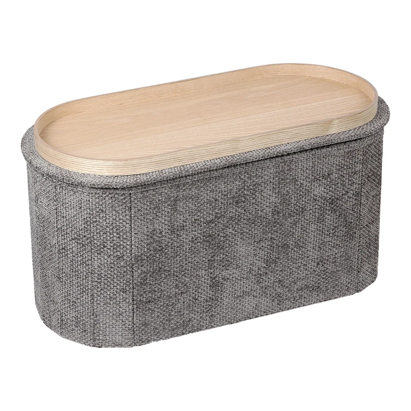 Stool-trunk Trebia pakoworld grey fabric 76x38x38cm