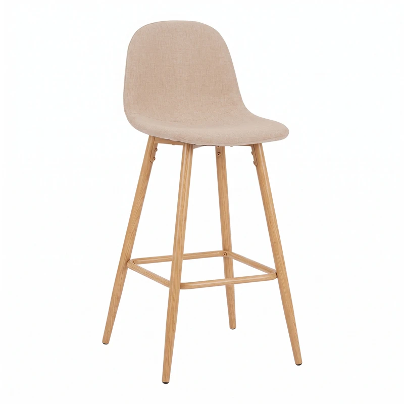 Bar stool Bella pakoworld beige fabric with natural color metal leg 41.5x49x108cm