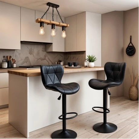 Bar stool Coozy pakoworld adjustable height black matte metal with PU in black