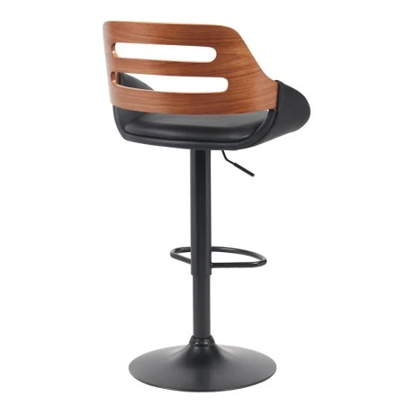 Fern pakoworld folding-swivel bar stool black pu- walnut wood - black metal 52x48.5x87.5-110.5cm