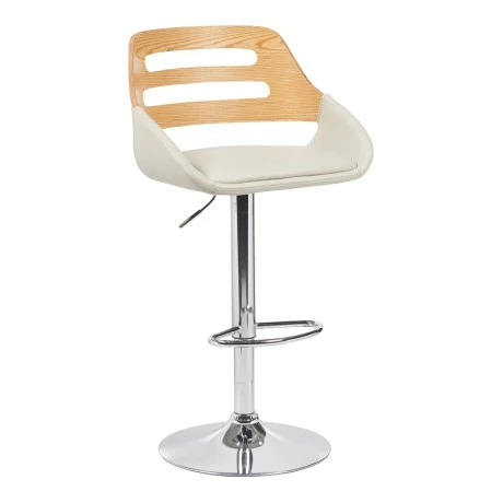 Fern pakoworld folding-swivel bar stool beige pu- wood- chrome metal 52x48.5x89-110.5cm