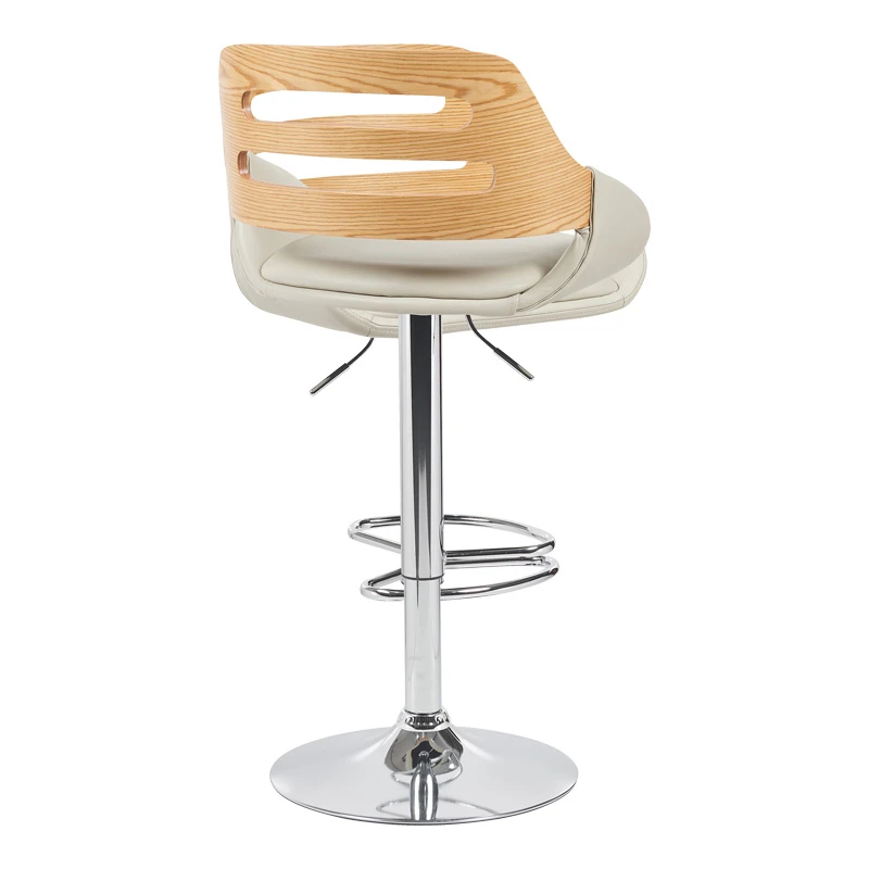 Fern pakoworld folding-swivel bar stool beige pu- wood- chrome metal 52x48.5x89-110.5cm