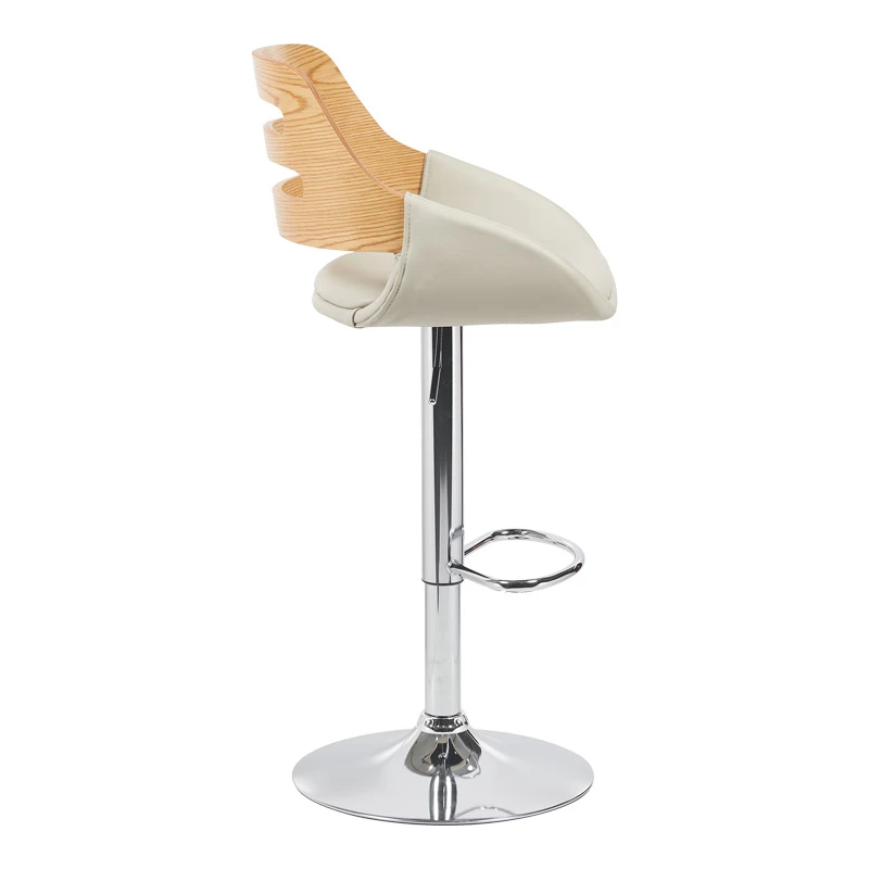 Fern pakoworld folding-swivel bar stool beige pu- wood- chrome metal 52x48.5x89-110.5cm