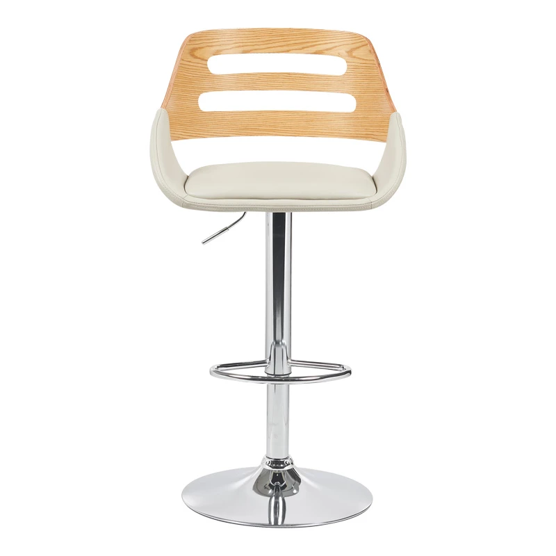 Fern pakoworld folding-swivel bar stool beige pu- wood- chrome metal 52x48.5x89-110.5cm