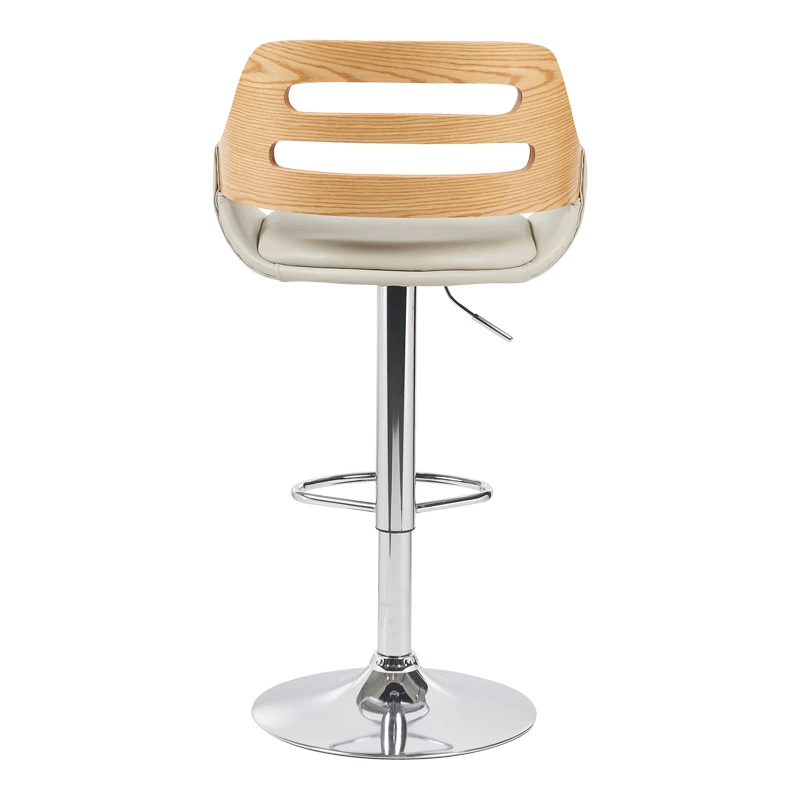 Fern pakoworld folding-swivel bar stool beige pu- wood- chrome metal 52x48.5x89-110.5cm