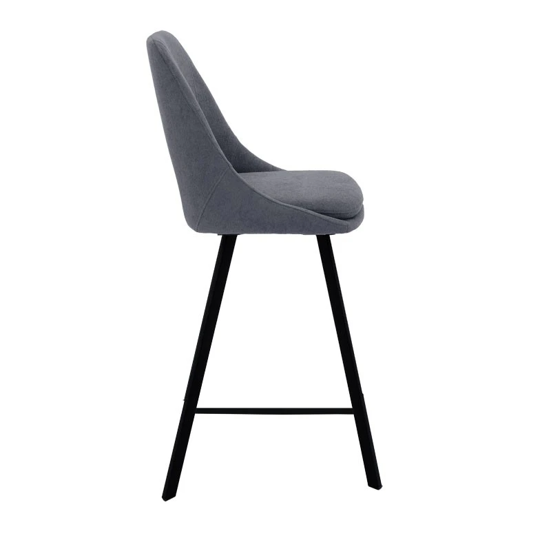Bar stool Initiate pakoworld teddy fabric dark grey-black metal leg 48x56x98cm