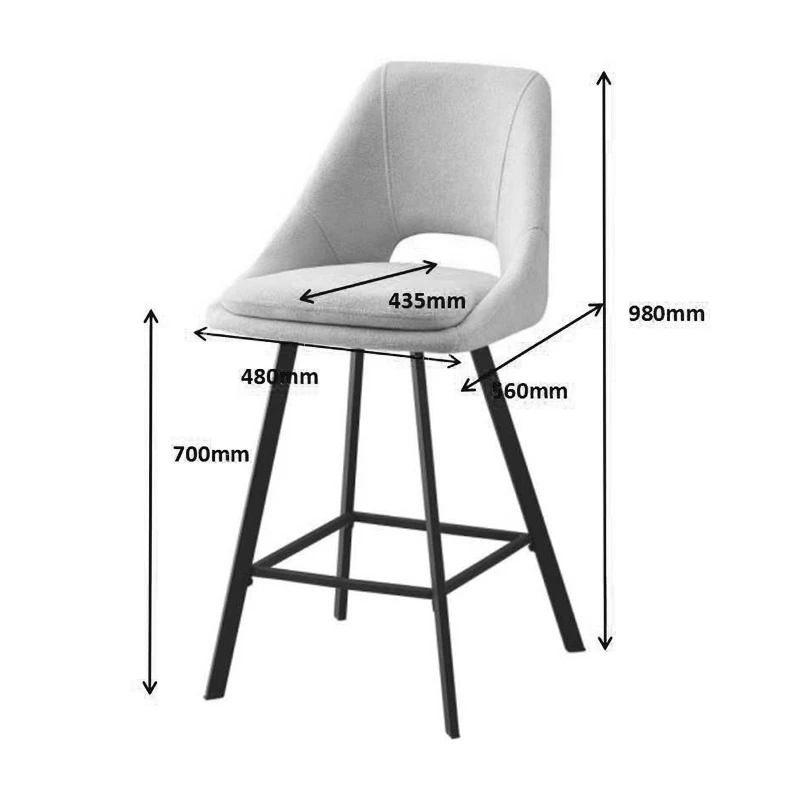 Bar stool Initiate pakoworld teddy fabric dark grey-black metal leg 48x56x98cm