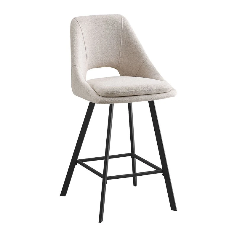Bar stool Initiate pakoworld cream teddy fabric-leg black metal 48x56x98cm