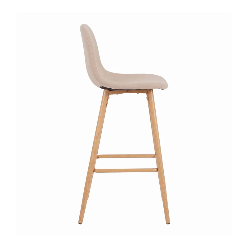 Mid-height bar stool Bella pakoworld beige fabric with natural color metal leg 41.5x49x98cm