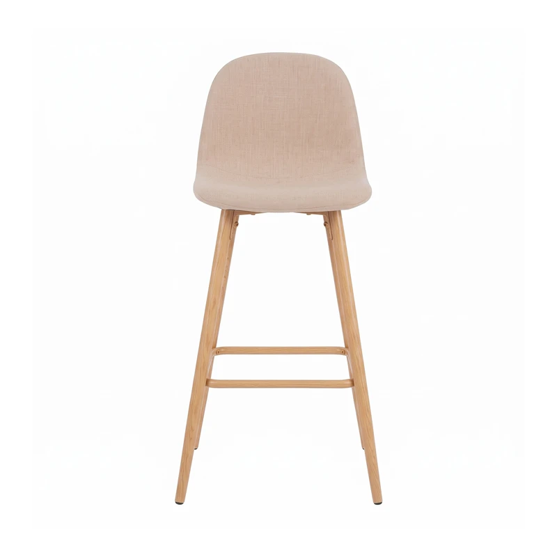 Mid-height bar stool Bella pakoworld beige fabric with natural color metal leg 41.5x49x98cm