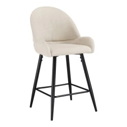 Mid height bar stool Finda pakoworld white fabric with black metal leg 54x51x102cm Mid height bar stool Finda pakoworld white fabric with black metal leg 54x51x102cm