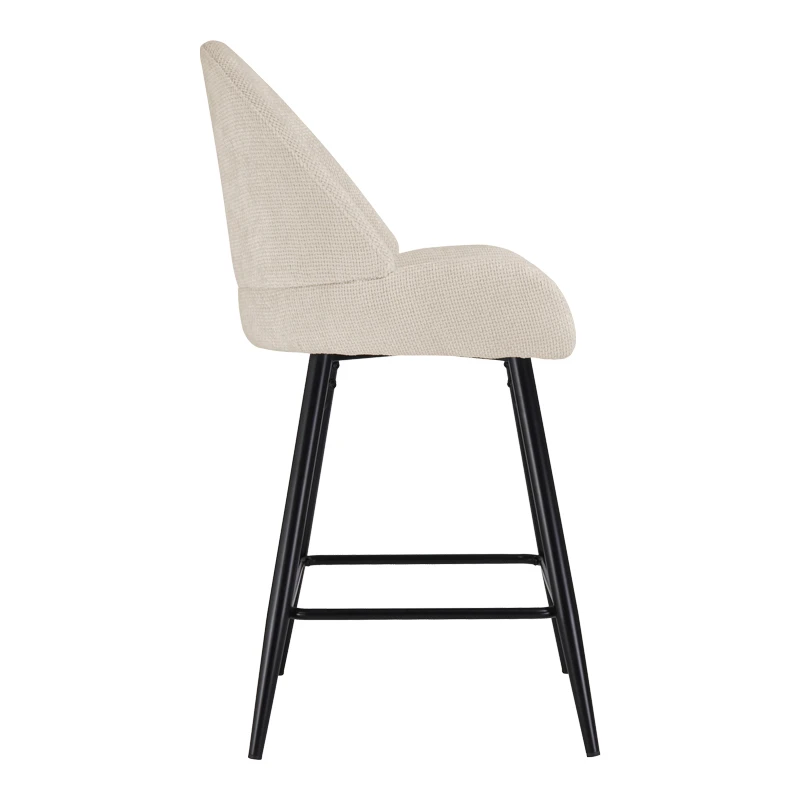 Mid height bar stool Finda pakoworld white fabric with black metal leg 54x51x102cm