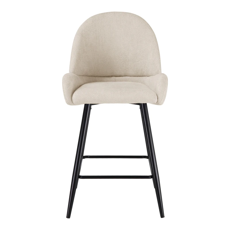 Mid height bar stool Finda pakoworld white fabric with black metal leg 54x51x102cm