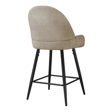 Mid height bar stool Finda pakoworld beige fabric with black metal leg 54x51x102cm