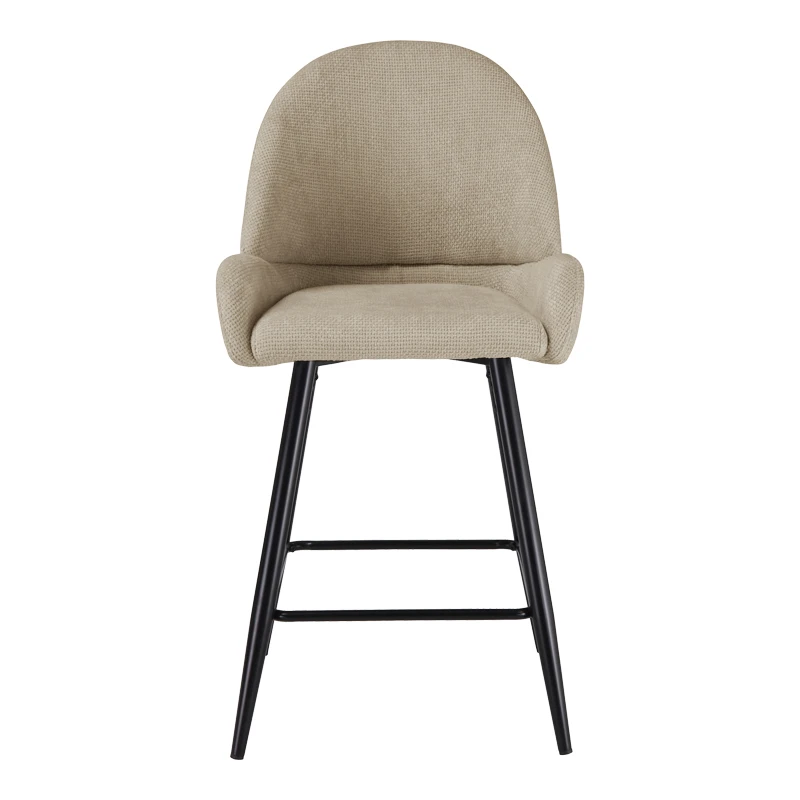 Mid height bar stool Finda pakoworld beige fabric with black metal leg 54x51x102cm