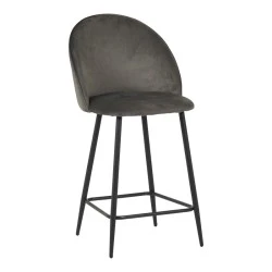 Medium height bar stool Perch pakoworld velvet in anthracite with black metal legs 50x53x99cm