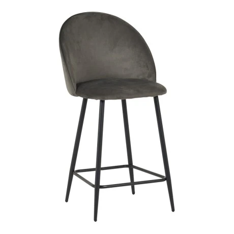 Medium height bar stool Perch pakoworld velvet in anthracite with black metal legs 50x53x99cm