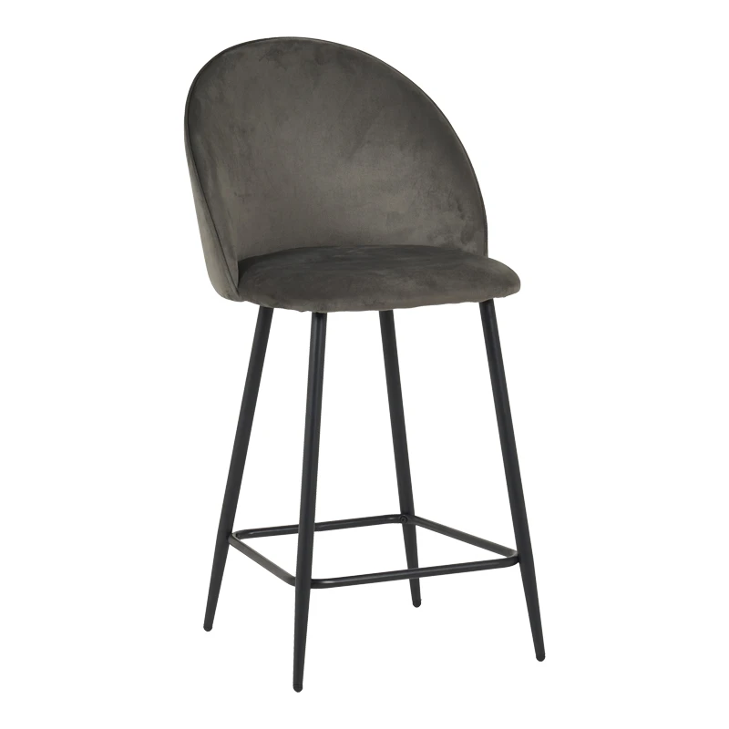 Medium height bar stool Perch pakoworld velvet in anthracite with black metal legs 50x53x99cm