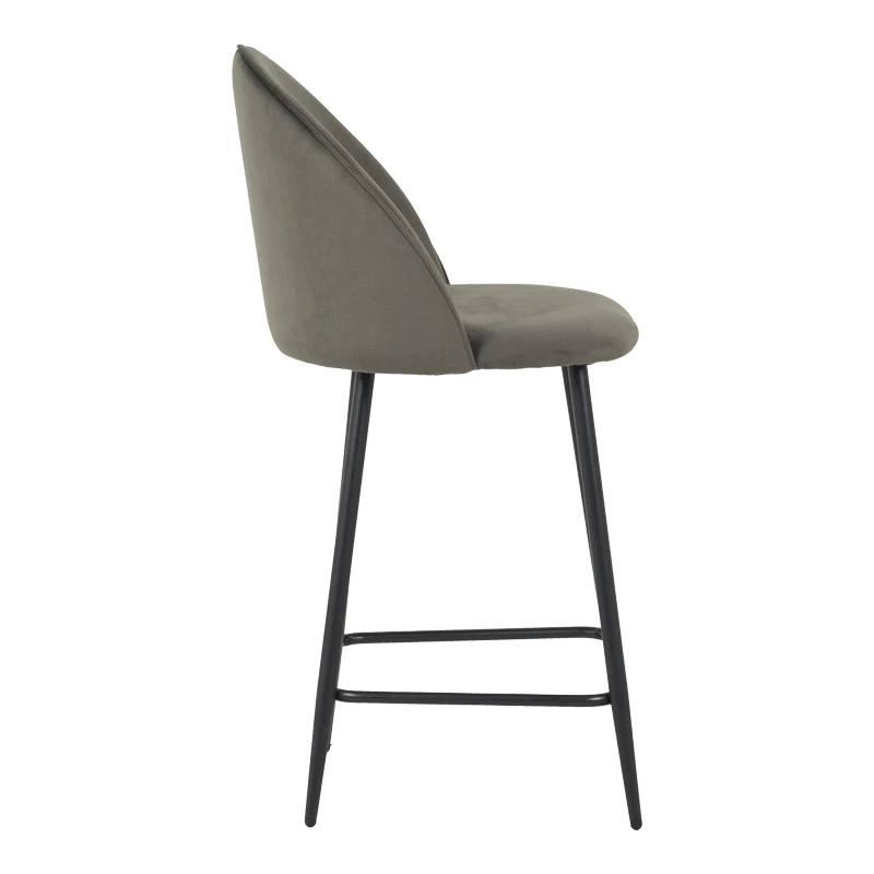 Medium height bar stool Perch pakoworld velvet in anthracite with black metal legs 50x53x99cm