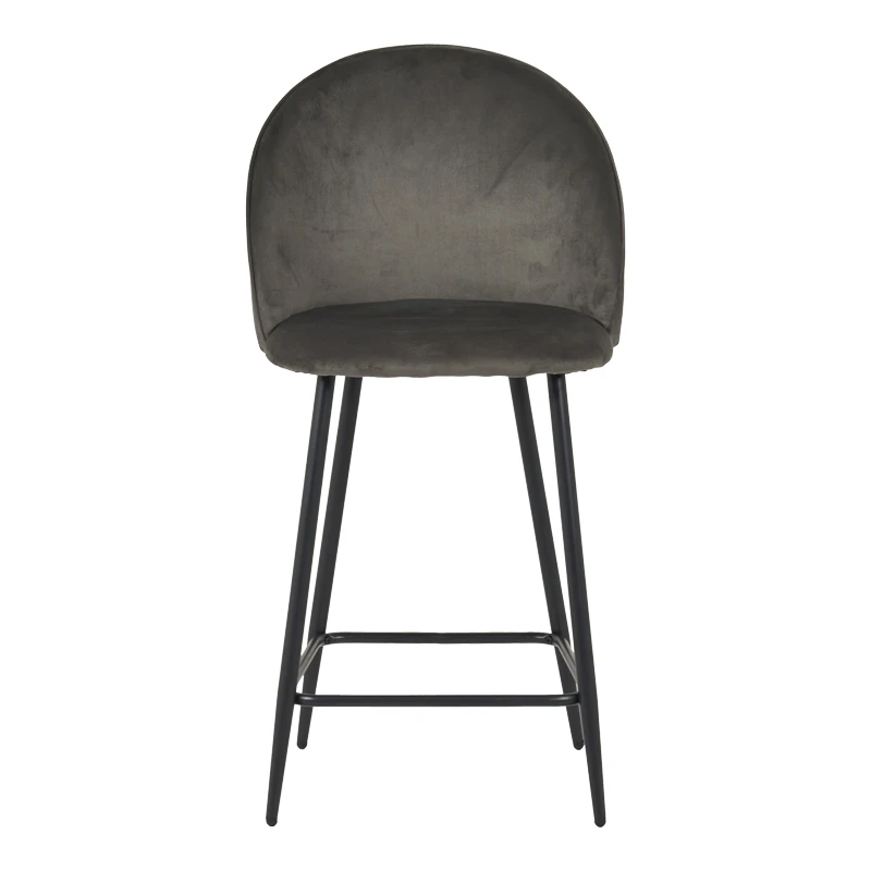 Medium height bar stool Perch pakoworld velvet in anthracite with black metal legs 50x53x99cm