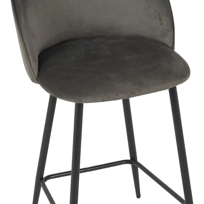 Medium height bar stool Perch pakoworld velvet in anthracite with black metal legs 50x53x99cm