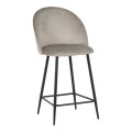 Medium height bar stool Perch pakoworld velvet in gray with black metal legs 50x53x99cm