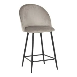Medium height bar stool Perch pakoworld velvet in gray with black metal legs 50x53x99cm