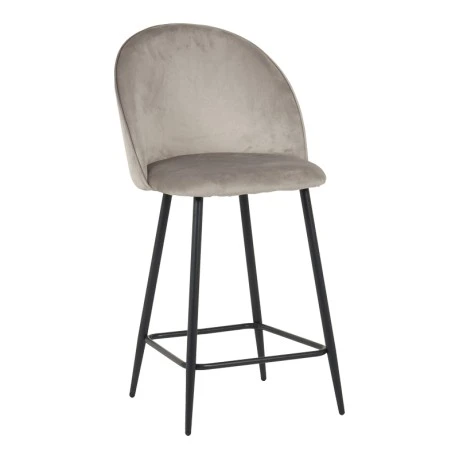 Medium height bar stool Perch pakoworld velvet in gray with black metal legs 50x53x99cm